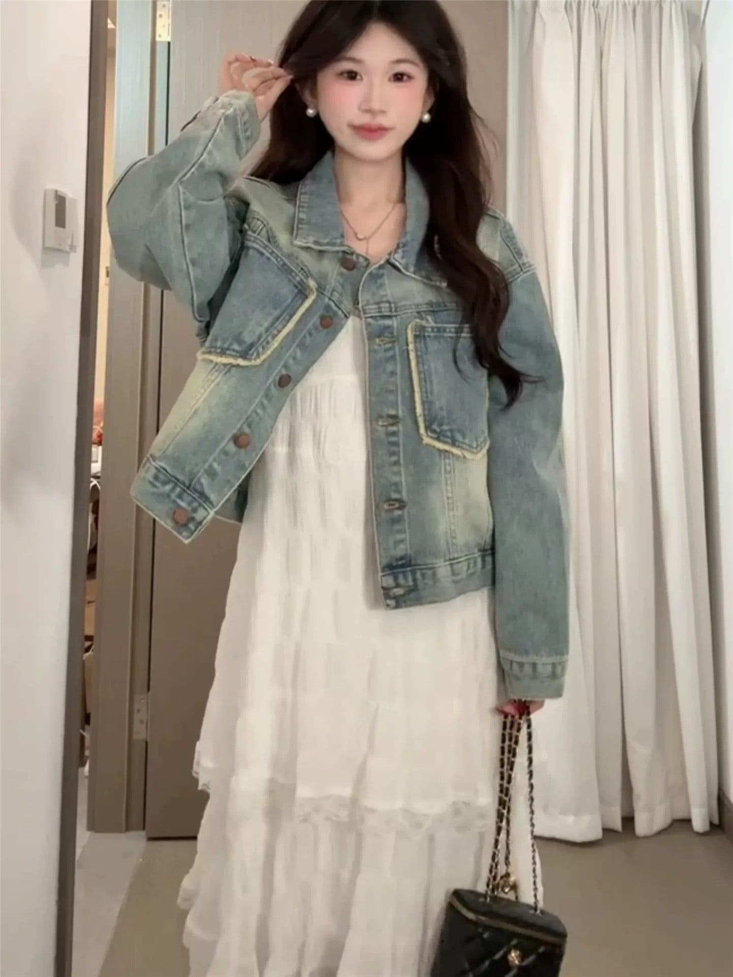 작은 키 한 부서 자이언트 잘 생긴 파란색 긍정적 인 어깨 카우보이 바깥 세트 여성 2026 새로운 다용도 출퇴근 재킷 오픈 가디건 상세 이미지 3
