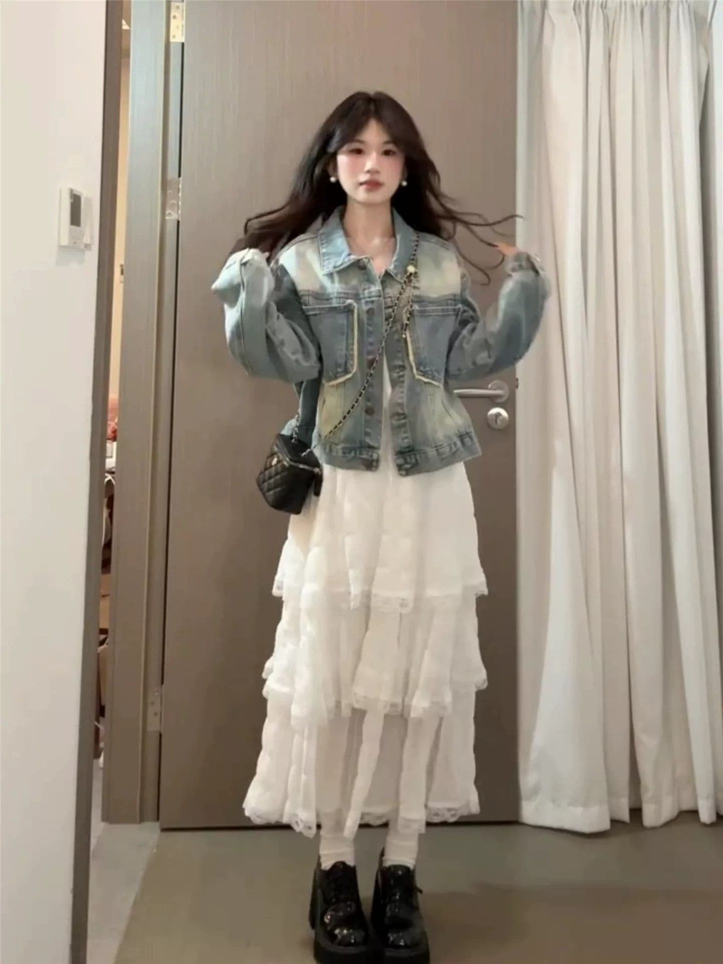 작은 키 한 부서 자이언트 잘 생긴 파란색 긍정적 인 어깨 카우보이 바깥 세트 여성 2026 새로운 다용도 출퇴근 재킷 오픈 가디건 상세 이미지 4