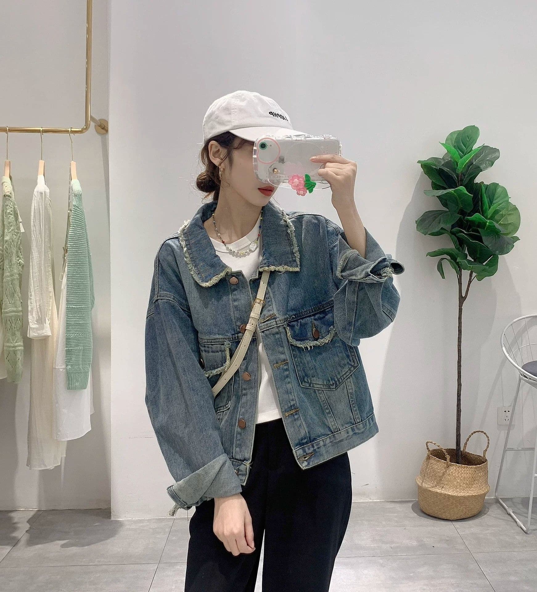 봄 가을 작은 샤넬 스타일 털 반드시 측면 데님 여성 코트 디자인 센스 작은 대중 쇼트 스타일 루즈핏 캐주얼 연령 감소 재킷 맨위 상세 이미지 2