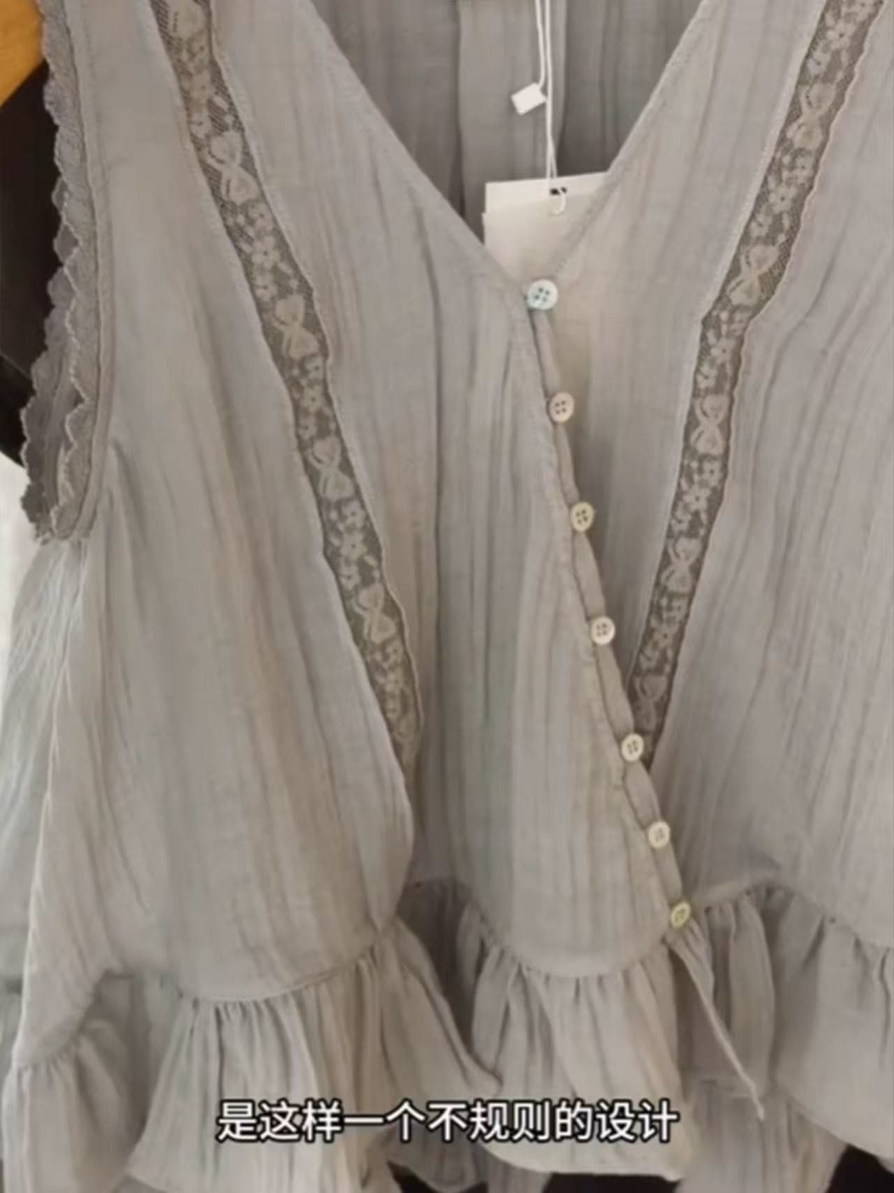 한 부서 레이스 조각 V넥 민소매 셔츠 조끼 여성 여름 패션 다용도 슬림해 보이는 프릴 작은 셔츠 맨위 이미지 4