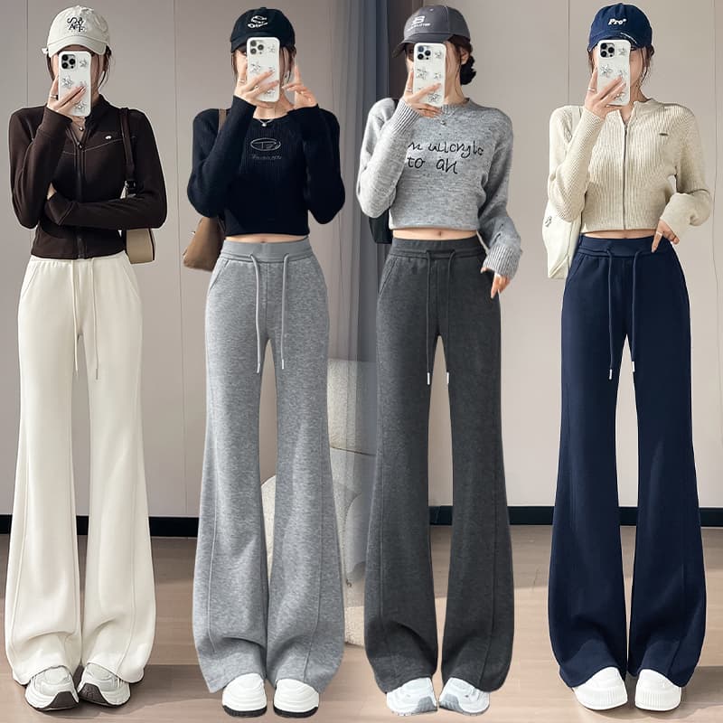 화이트 하이웨이스트 마이크로 플레어 바지 2026 새로운 양모 바지 부드러운 찹쌀 털이 있고 두꺼운 도루 센스 슬림해 보이는 캐주얼 바지 이미지 3