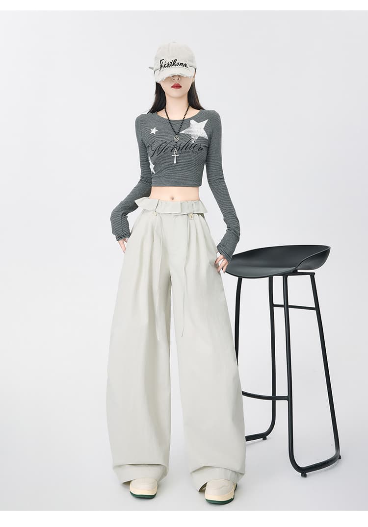 실사 프릴 뒤집다 허리 디자인 워크웨어 팬츠 여성 아메리칸 레트로 종이 봉투 넓은 다리 캐주얼 바지 2026 루즈핏 슬림해 보이는 상세 이미지 50