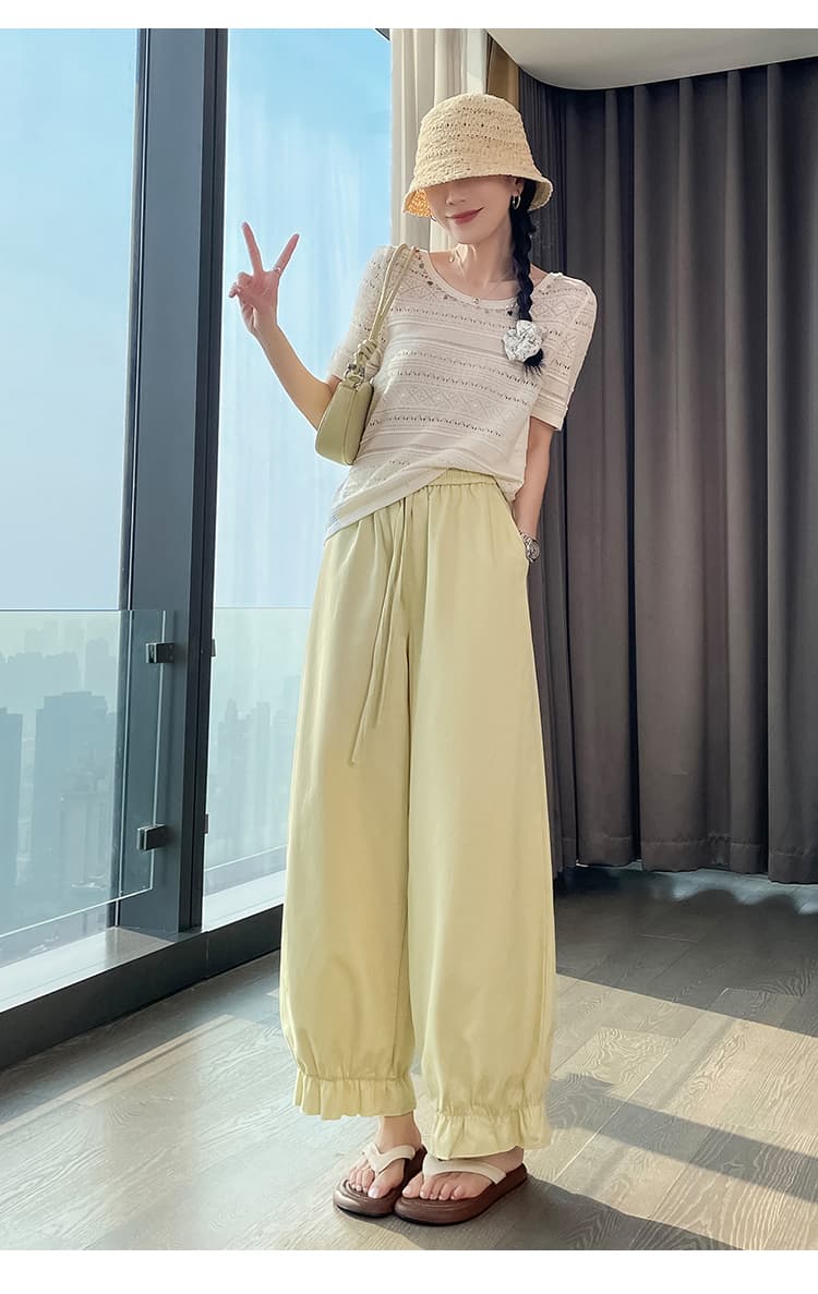 실사 플리츠 연꽃 잎 레이스 바지 배기 바지 2026 여성 봄 여름 실크 코튼 조거 차가운 얇은 스타일 캐주얼 바지 상세 이미지 26