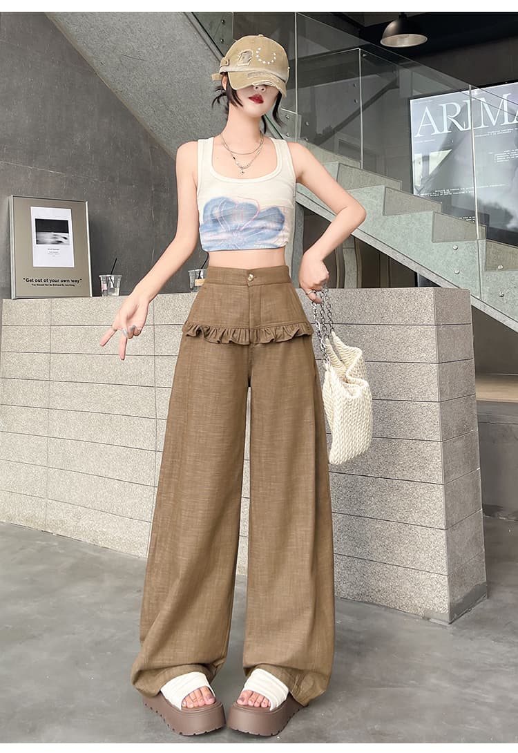 실사 모방 데님 와이드 레깅스 바지 2026 가을 새로운 프릴 디자인 루즈핏 슬림해 보이는 캐주얼 모통이 칼 바지 상세 이미지 37