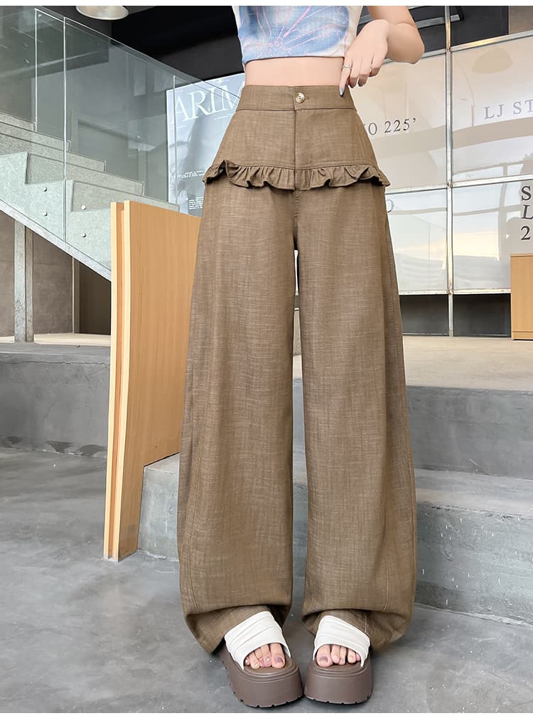 실사 모방 데님 와이드 레깅스 바지 2026 가을 새로운 프릴 디자인 루즈핏 슬림해 보이는 캐주얼 모통이 칼 바지 상세 이미지 43