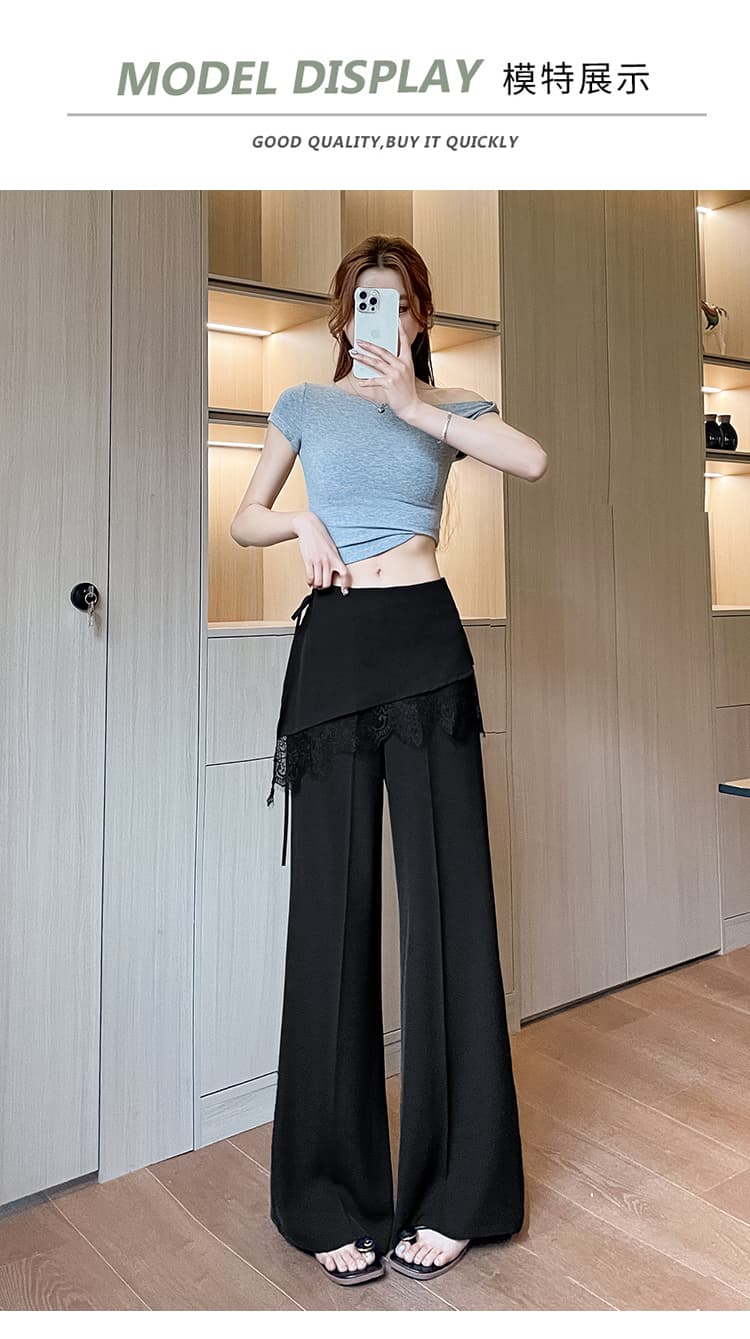 실사 페이크 레이어드 레이스 조각 랩스커트팬츠 슬랙스 여성 여름 새로운 차가운 통기성 넓은 다리 캐주얼 바지 도루 센스 상세 이미지 26
