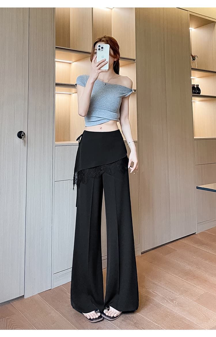 실사 페이크 레이어드 레이스 조각 랩스커트팬츠 슬랙스 여성 여름 새로운 차가운 통기성 넓은 다리 캐주얼 바지 도루 센스 상세 이미지 27