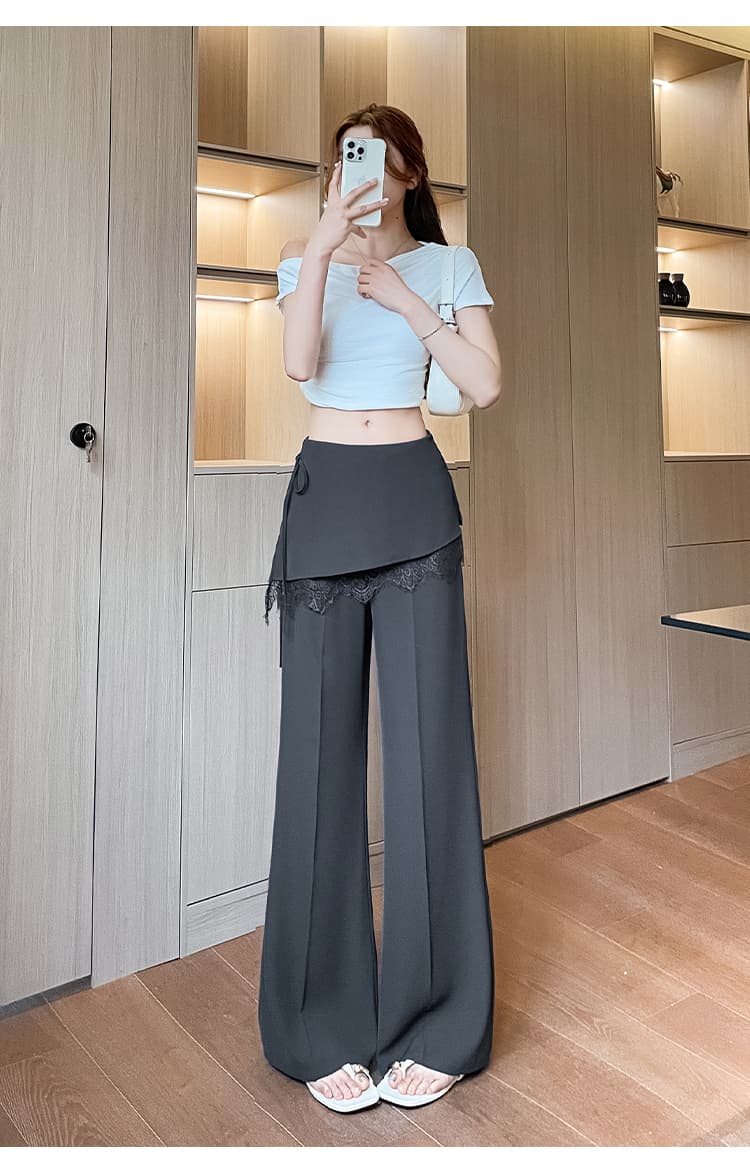 실사 페이크 레이어드 레이스 조각 랩스커트팬츠 슬랙스 여성 여름 새로운 차가운 통기성 넓은 다리 캐주얼 바지 도루 센스 상세 이미지 36