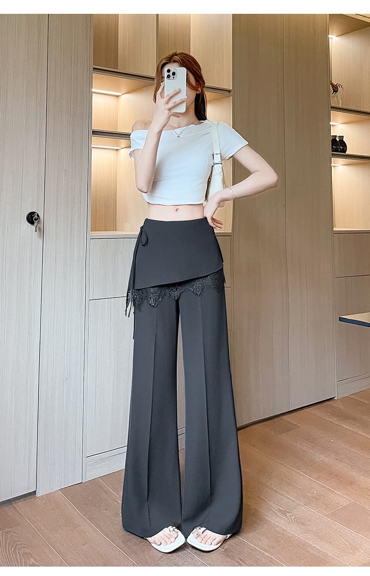 실사 페이크 레이어드 레이스 조각 랩스커트팬츠 슬랙스 여성 여름 새로운 차가운 통기성 넓은 다리 캐주얼 바지 도루 센스 상세 이미지 38