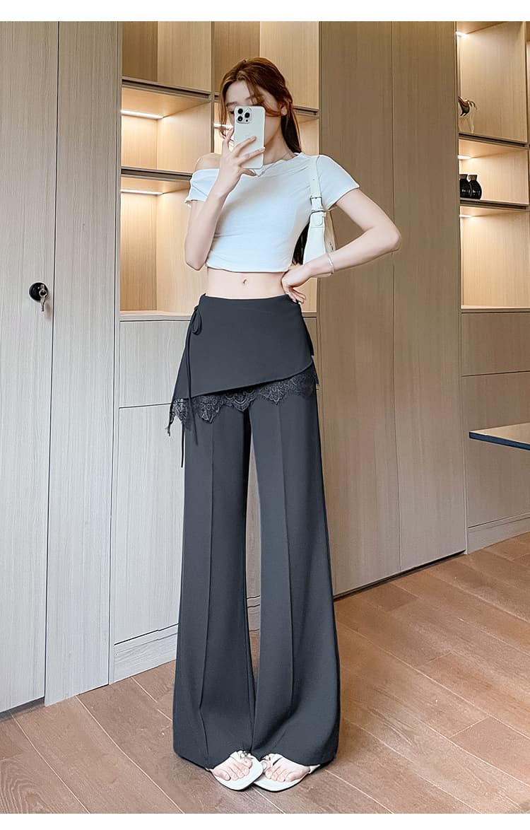 실사 페이크 레이어드 레이스 조각 랩스커트팬츠 슬랙스 여성 여름 새로운 차가운 통기성 넓은 다리 캐주얼 바지 도루 센스 상세 이미지 40