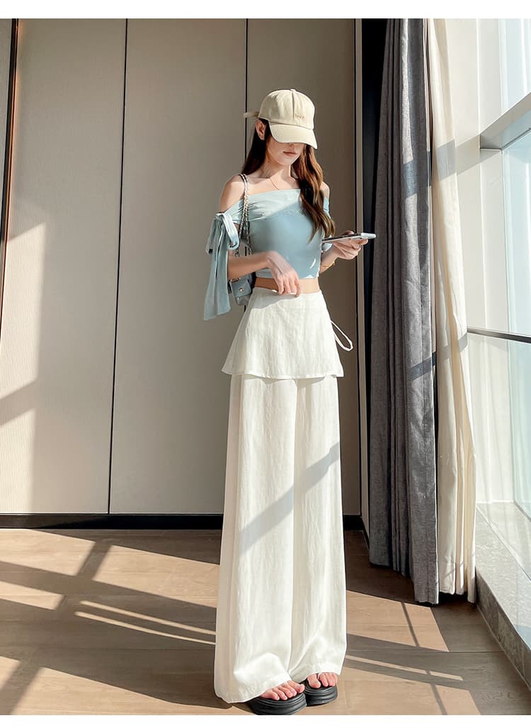 실사 페이크 레이어드 랩스커트팬츠 아마 슬랙스 2026 여름 새로운 주간 실크 마 와이드 레그 팬츠 얇고 가벼운 통기성 캐주얼 바지 상세 이미지 50