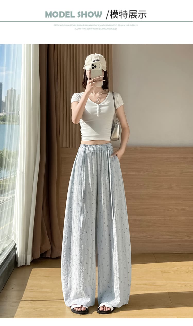 실사 아마 모통이 칼 바지 2026 여름 새로운 작은 꽃무늬 캐주얼 와이드 레그 팬츠 느긋한 바람 루즈핏 슬림해 보이는 긴 바지 상세 이미지 27