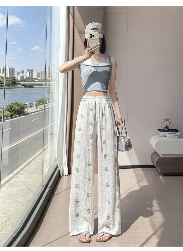 실사 아마 와이드 레그 팬츠 2026 여름 새로운 프린트 긴 바지 느긋한 바람 루즈핏 슬림해 보이는 캐주얼 바지 상세 이미지 48