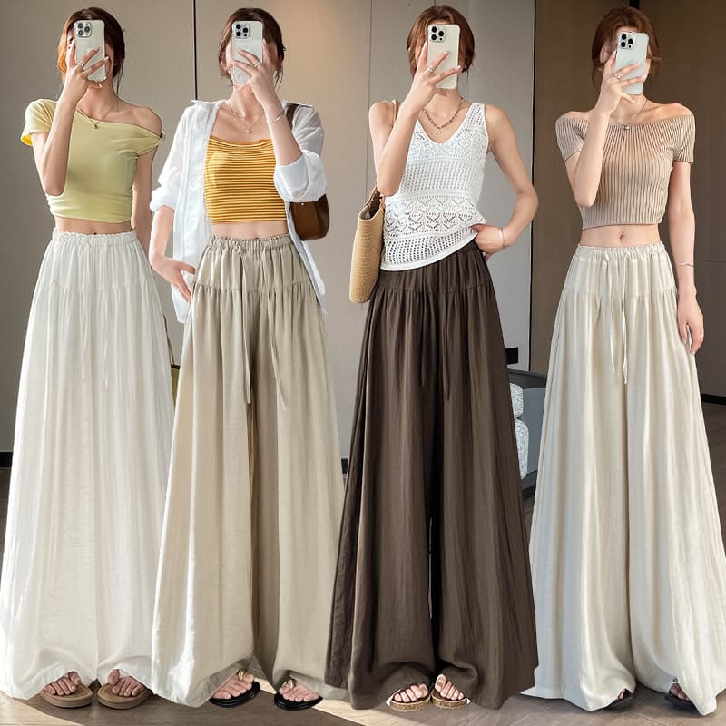 실사 느긋한 도루 가을 센스 치마바지 구름 바지 여성 Xiamu 귀 핀치 Pleat 캐주얼 바지 루즈핏 슬림해 보이는 와이드 레그 팬츠 이미지 2