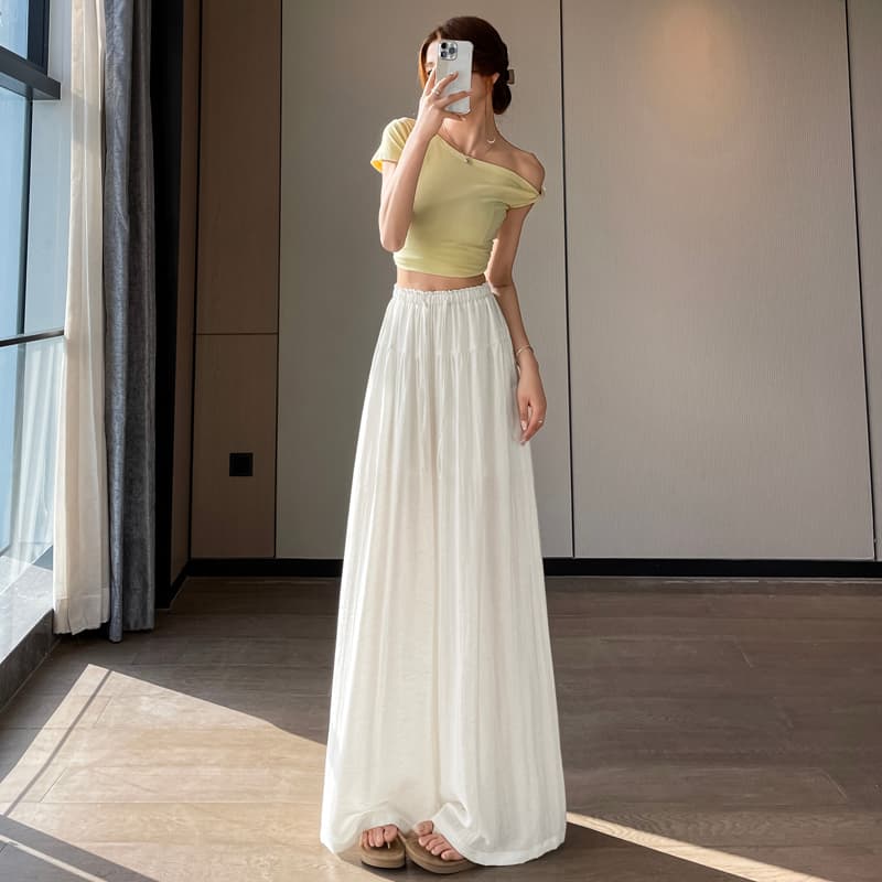 실사 느긋한 도루 가을 센스 치마바지 구름 바지 여성 Xiamu 귀 핀치 Pleat 캐주얼 바지 루즈핏 슬림해 보이는 와이드 레그 팬츠 이미지 4