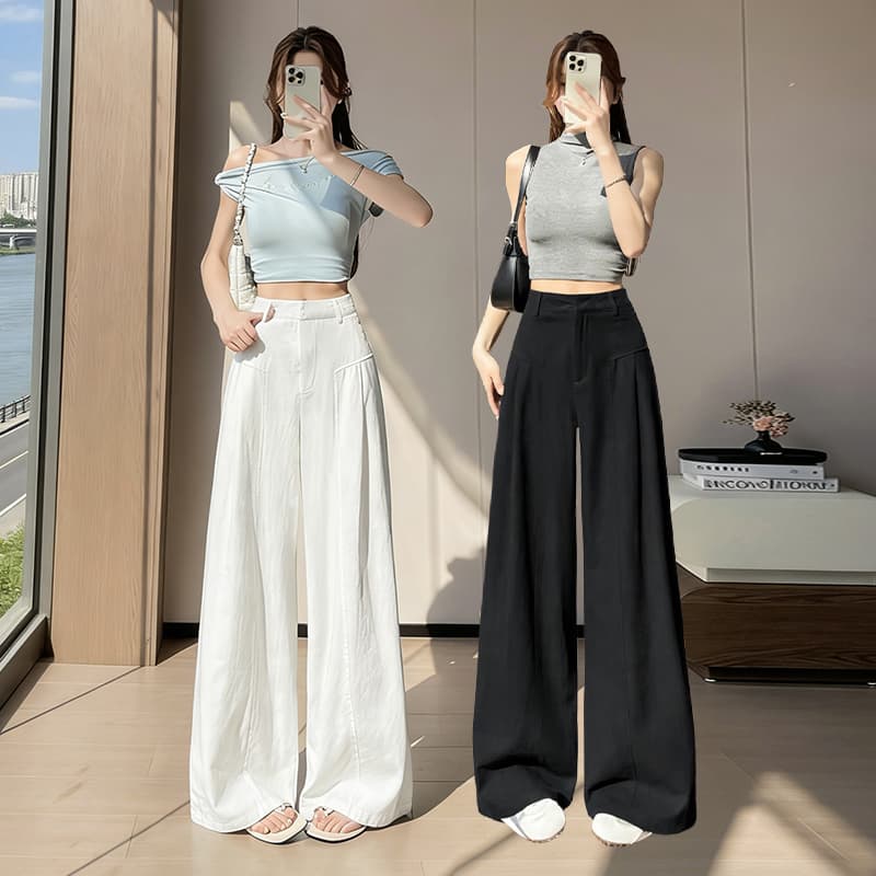 실사 화이트 대나무 마디 면 캐주얼 바지 여성 여름 얇은 스타일 2026 루즈핏 차가운 센스 와이드 레그 팬츠 느긋한 바람 스트레이트 팬츠 이미지 3