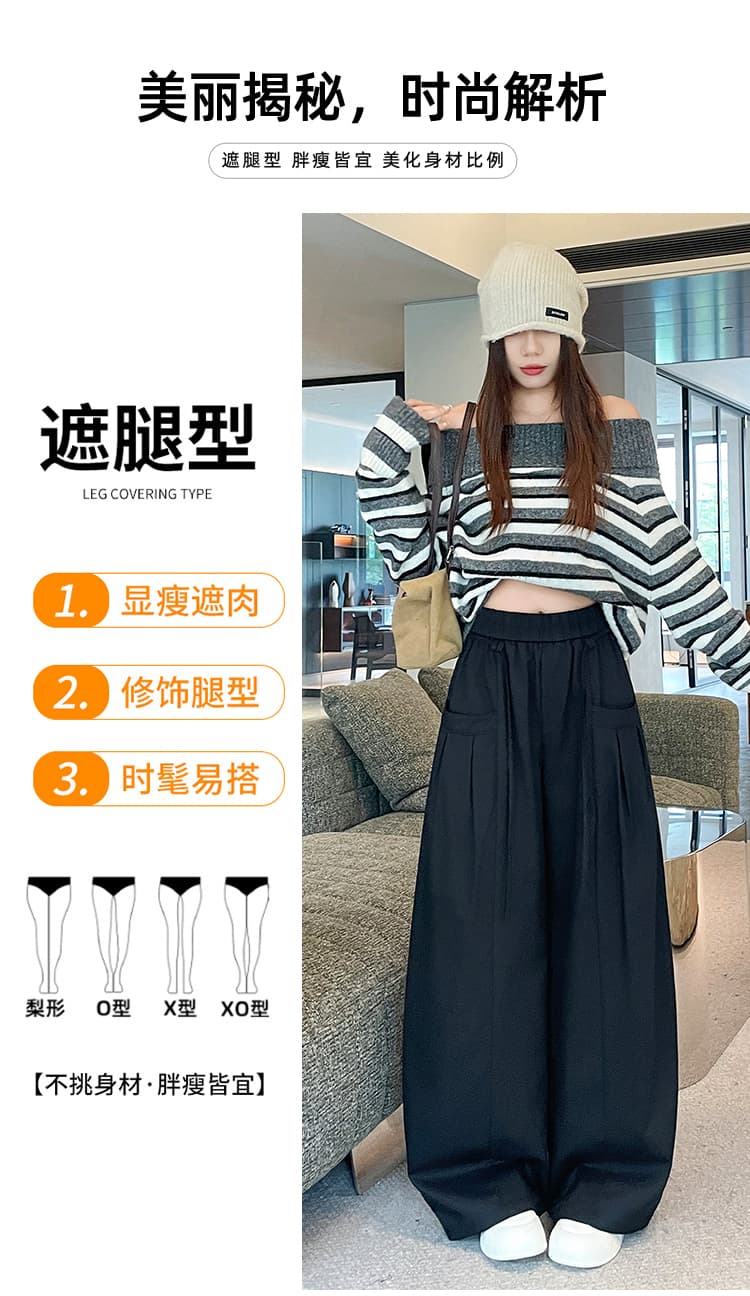 실사 아메리칸 넓은 다리 캐주얼 바지 2026 가을 넓은 다리 워크웨어 팬츠 주머니 플리츠 다용도 무 모통이 칼 바지 여성 상세 이미지 15
