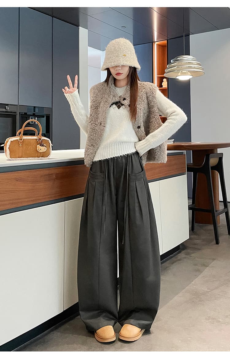 실사 아메리칸 넓은 다리 캐주얼 바지 2026 가을 넓은 다리 워크웨어 팬츠 주머니 플리츠 다용도 무 모통이 칼 바지 여성 상세 이미지 44