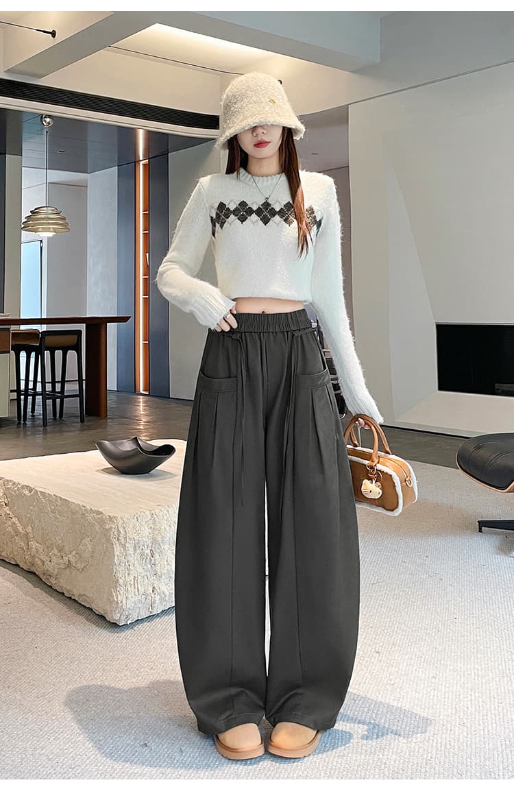 실사 아메리칸 넓은 다리 캐주얼 바지 2026 가을 넓은 다리 워크웨어 팬츠 주머니 플리츠 다용도 무 모통이 칼 바지 여성 상세 이미지 46