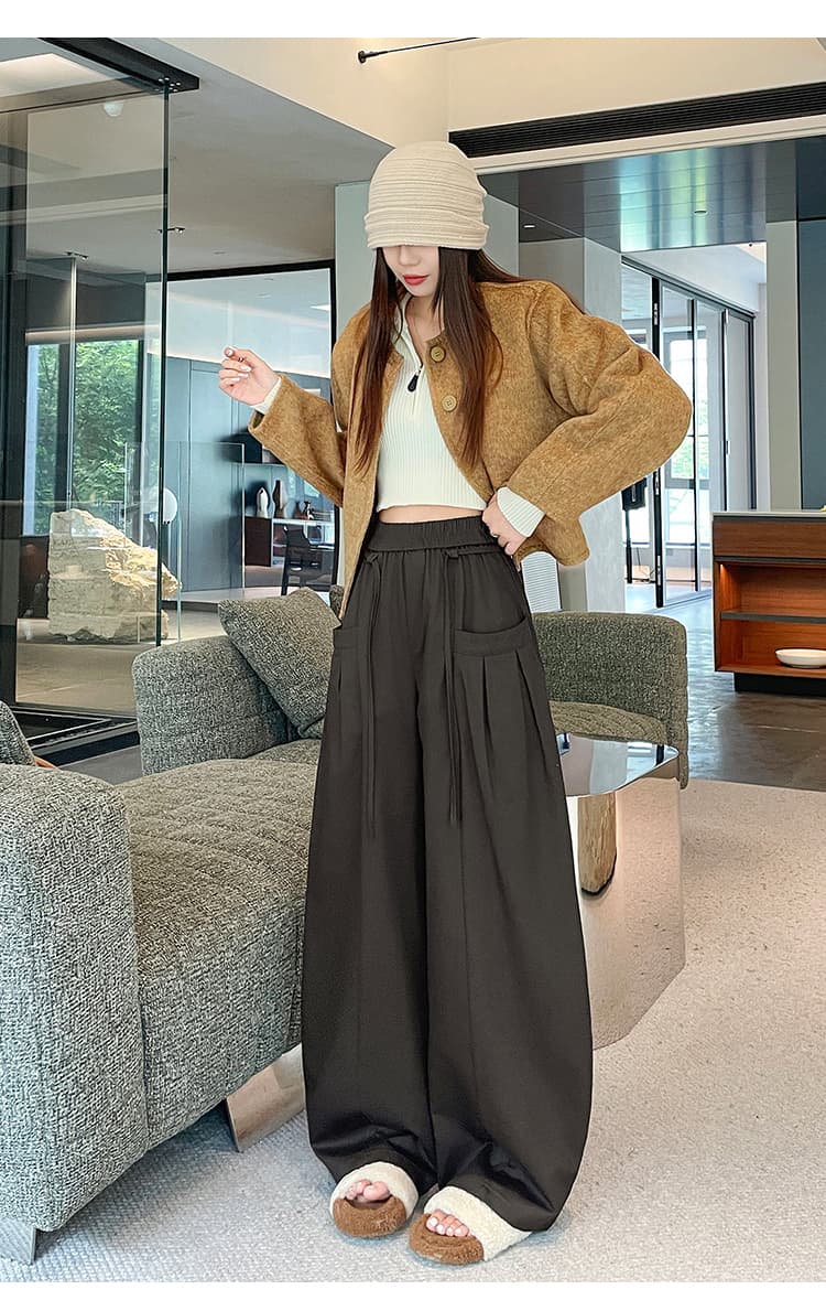 실사 아메리칸 넓은 다리 캐주얼 바지 2026 가을 넓은 다리 워크웨어 팬츠 주머니 플리츠 다용도 무 모통이 칼 바지 여성 상세 이미지 54