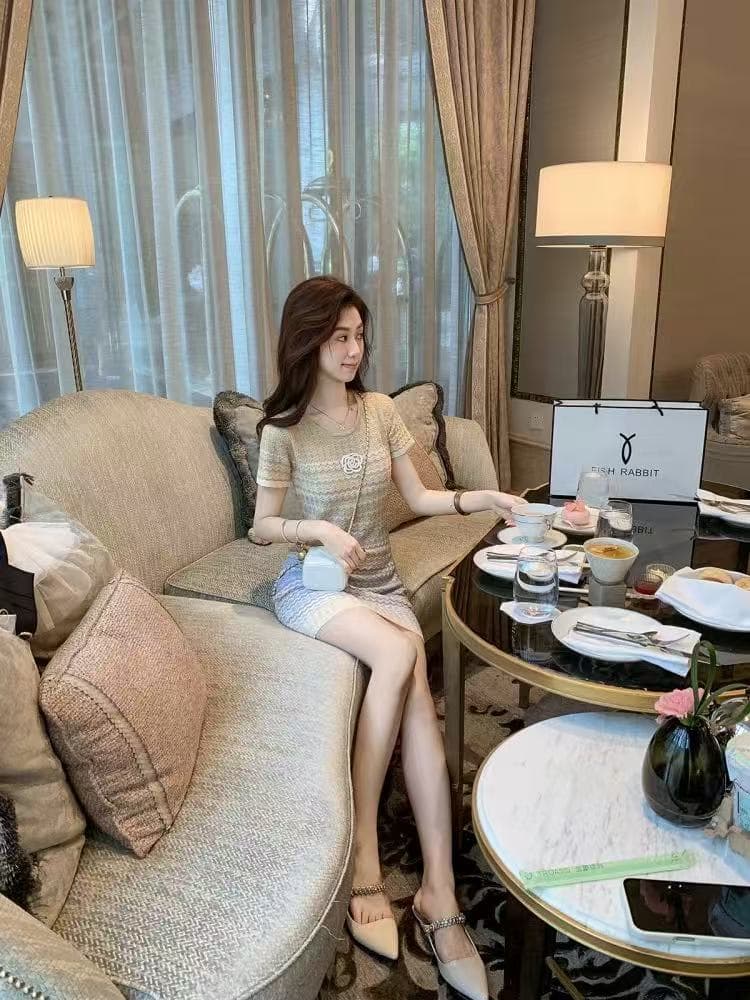 물고기 토끼 ~ 중 토끼 동백 나무 민소매 조끼 여성 드레스 여름 새로운 니트 치마 품격 롱 스커트 상세 이미지 3