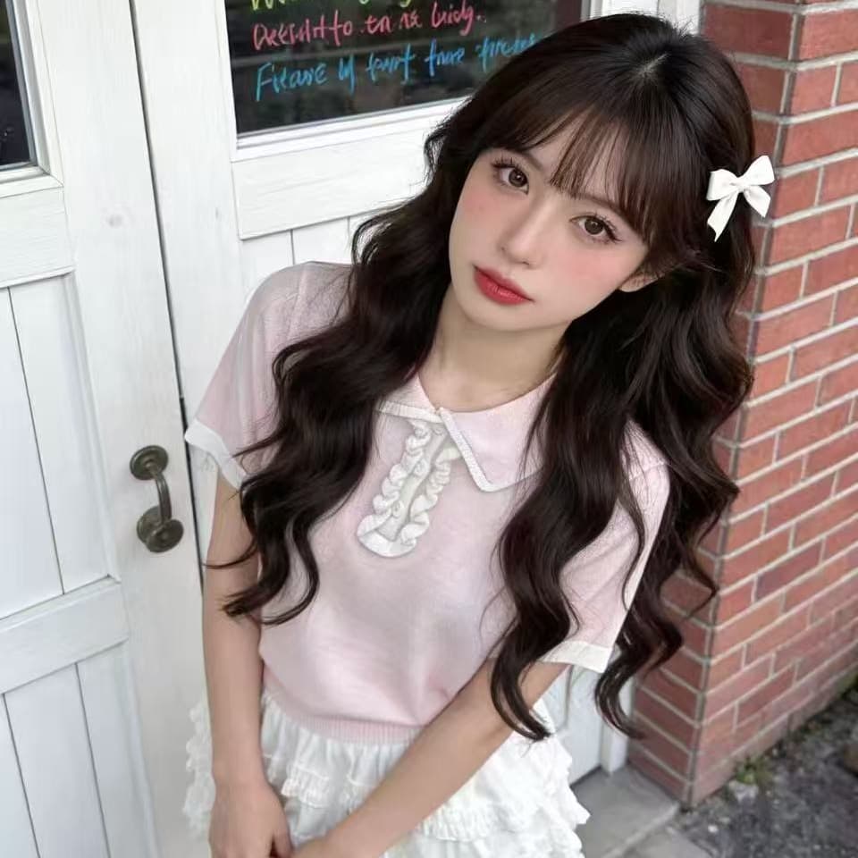 안녕하세요. 대포 배색 베이비 칼라 패치워크 레이스 반팔 티셔츠 여성 2026 새로운 봄 여름 몸매 가꾸기 슬림해 보이는 맨위 이미지 5