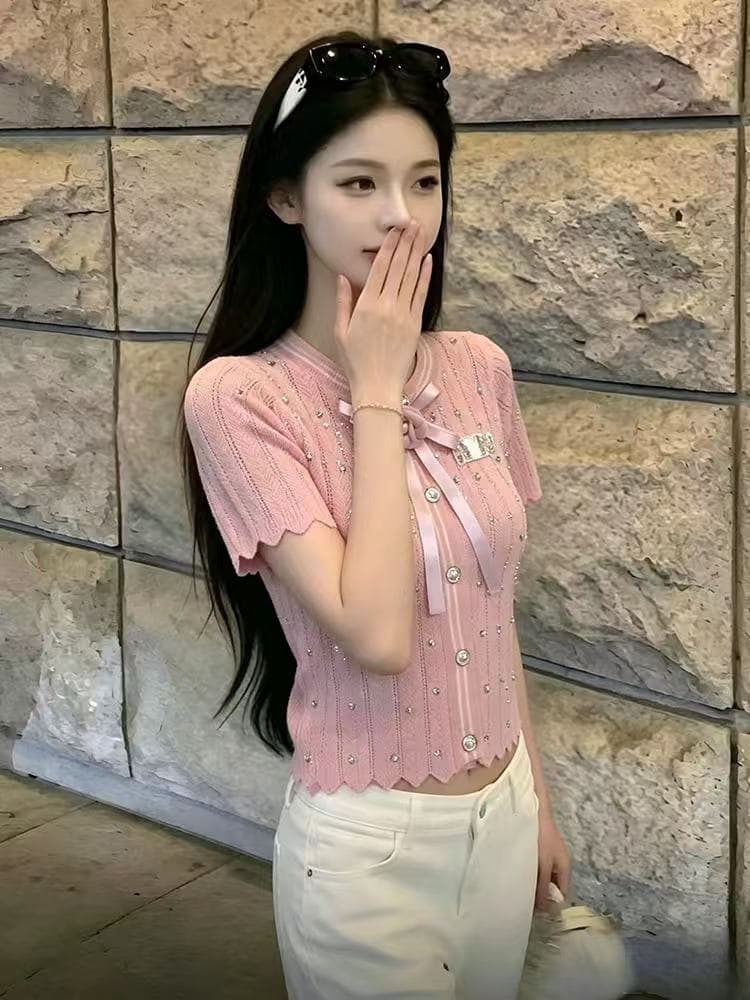 g1 studios 핑크색 순수한 욕망 달콤한 자매 바람 니트 스웨터 여성 여름 몸매 가꾸기 슬림해 보이는 다용도 쇼트 스타일 맨위