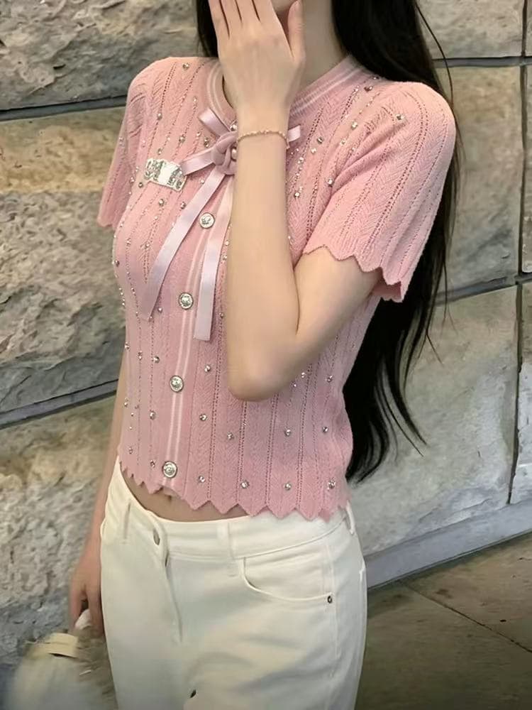 g1 studios 핑크색 순수한 욕망 달콤한 자매 바람 니트 스웨터 여성 여름 몸매 가꾸기 슬림해 보이는 다용도 쇼트 스타일 맨위 이미지 2