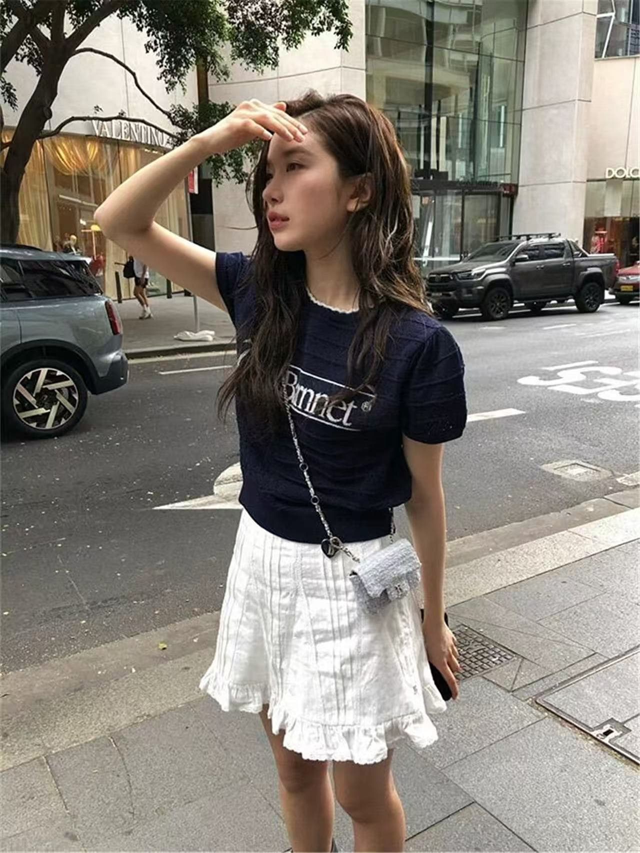 프랑스식 달콤한 스타일 자카드 홀로우 아웃 반팔 니트 스웨터 여성 여름 작은 키 착용 가져 가라. 고유 한 아름다운 쇼트 스타일 맨위 이미지 4