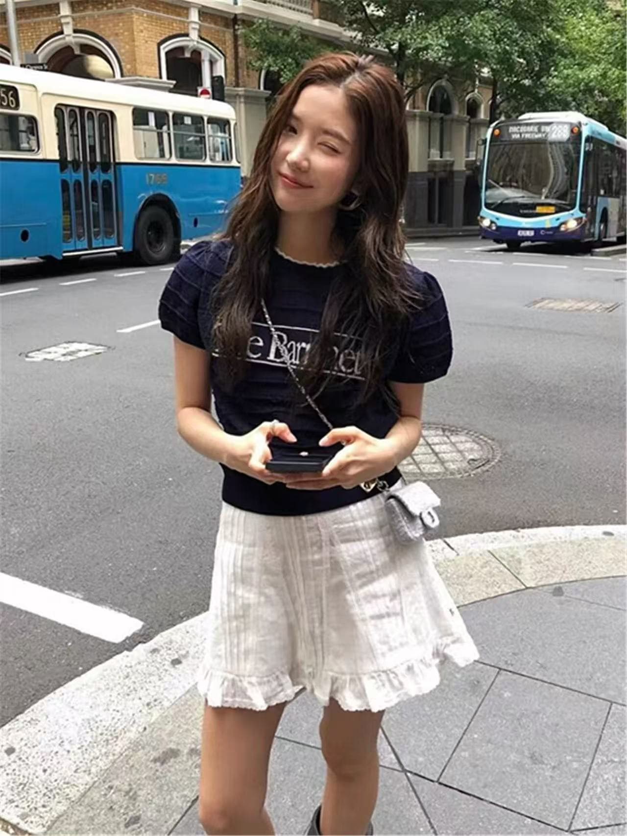 프랑스식 달콤한 스타일 자카드 홀로우 아웃 반팔 니트 스웨터 여성 여름 작은 키 착용 가져 가라. 고유 한 아름다운 쇼트 스타일 맨위 상세 이미지 1