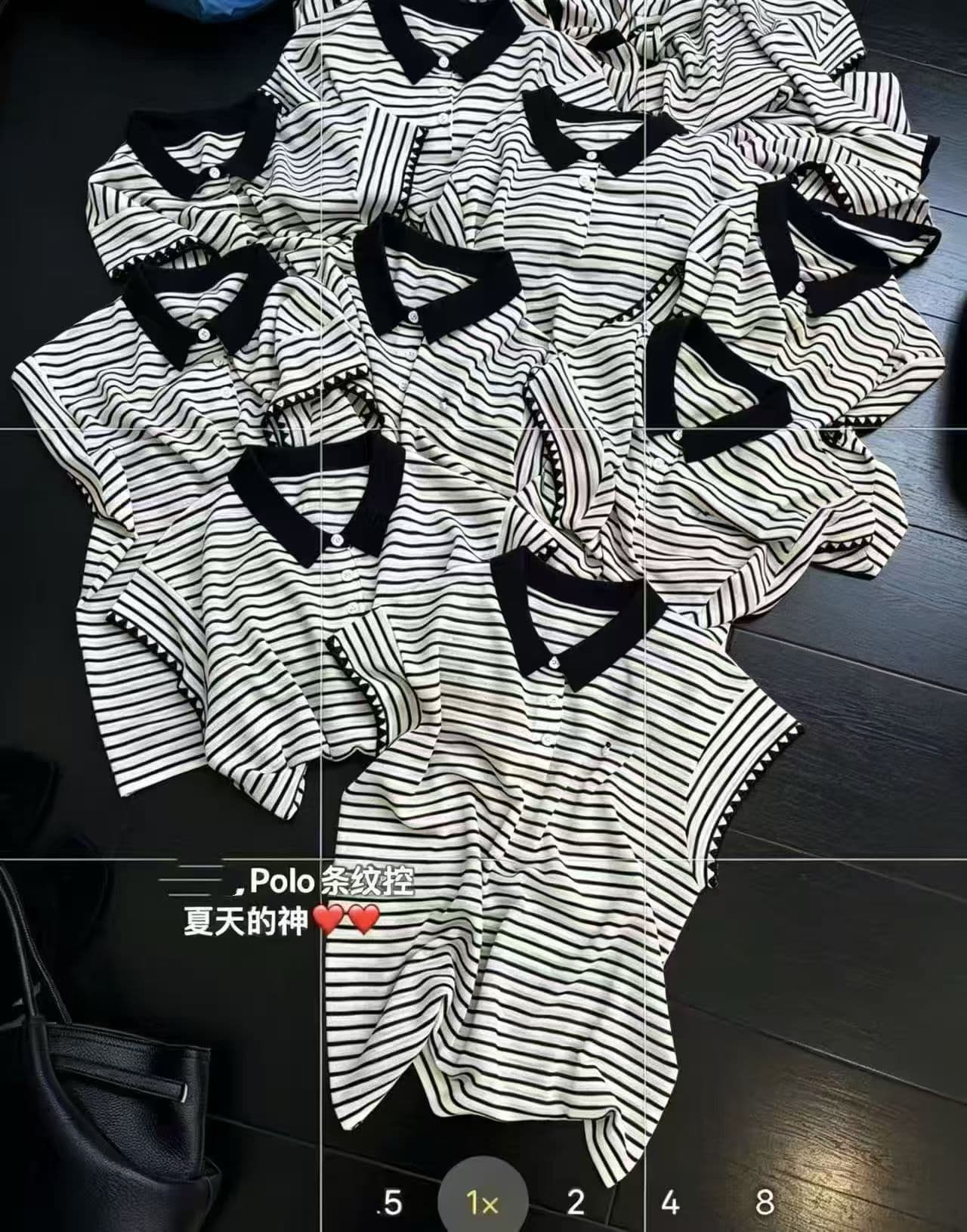 b 배색 POLO 칼라 스트라이프 얼음 실크 니트 스웨터 여성 여름 통기성 루즈핏 슬림해 보이는 다용도 출퇴근 반팔 맨위 이미지 4
