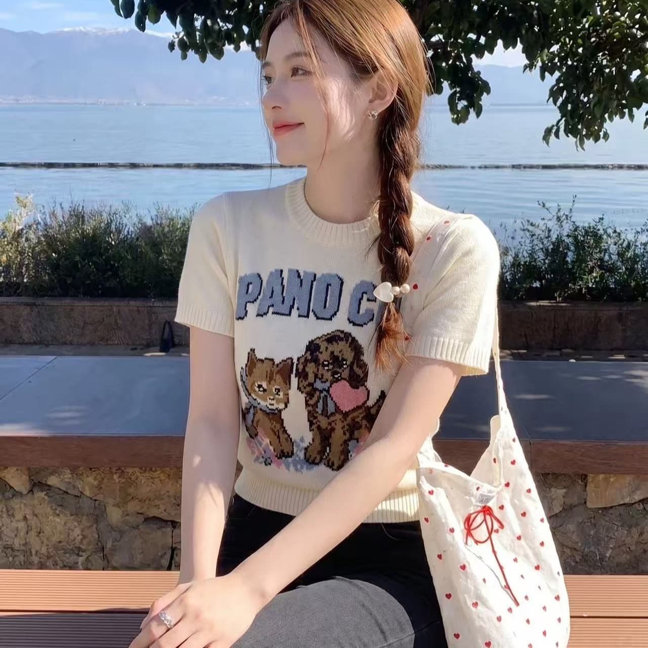 레트로 어린애 같은 자카드 반팔 니트 스웨터 여성 2026 여름 새로운 아메리칸 핫걸 티셔츠 몸매 가꾸기 슬림해 보이는 맨위 이미지 5