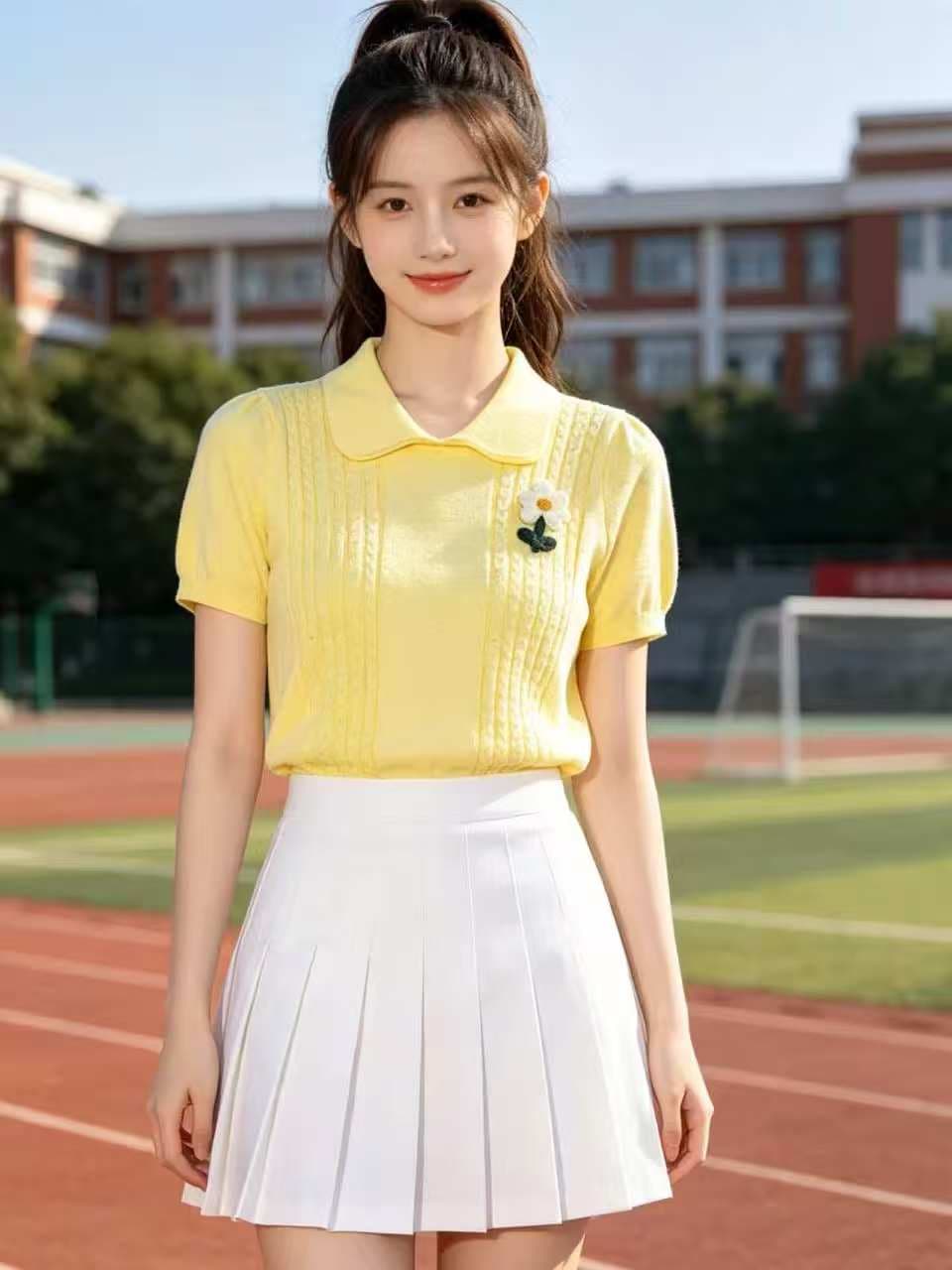 한 부서 꽈배기 자수 polo 반팔 긍정적 인 어깨 니트 스웨터 티셔츠 여성 여름 고급 센스 고유 한 Chic 쇼트 스타일 맨위 상세 이미지 3