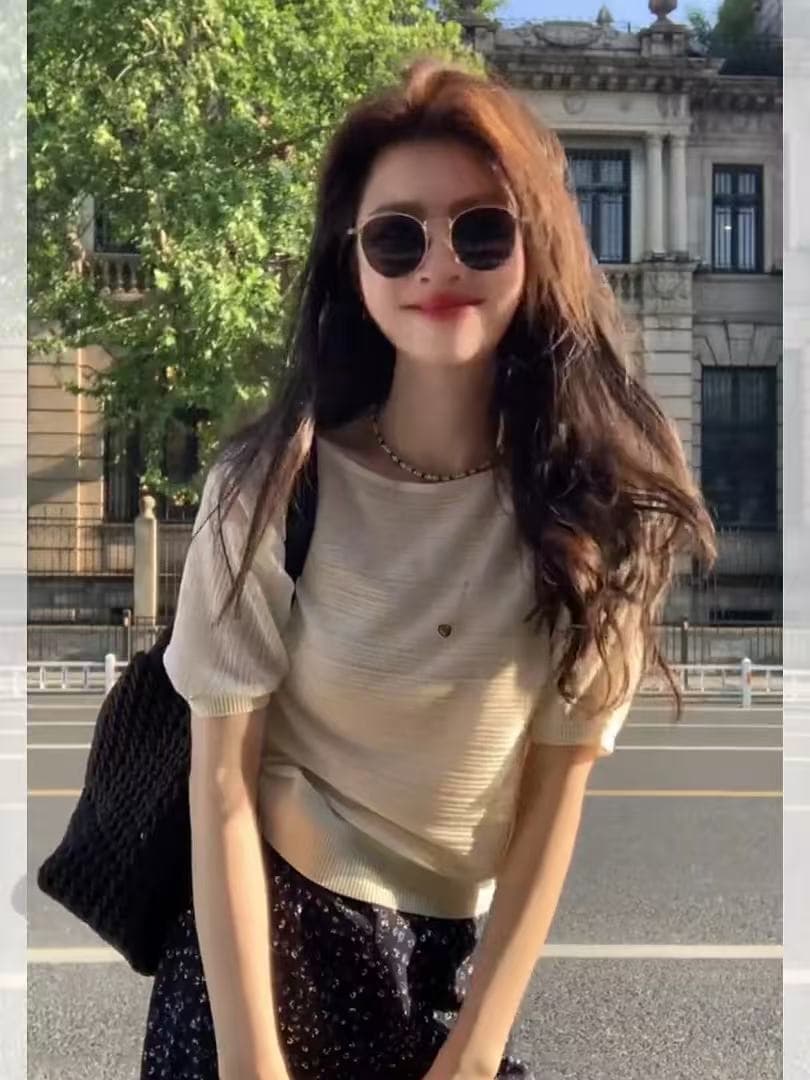 한 부서 착용 가져 가라. 화이트 홀로우 아웃 실크 니트 반팔 티셔츠 여성 여름 작은 키 고유 한 아름다운 그레이트 봐. 의류 상세 이미지 2