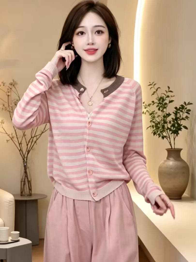 소녀 센스 패치워크 색상 자외선 차단 얇은 스타일 긴팔 니트 오픈 가디건 2026 여름 새로운 패션 연령 감소 디스플레이 화이트 다용도 작은 셔츠 상세 이미지 4