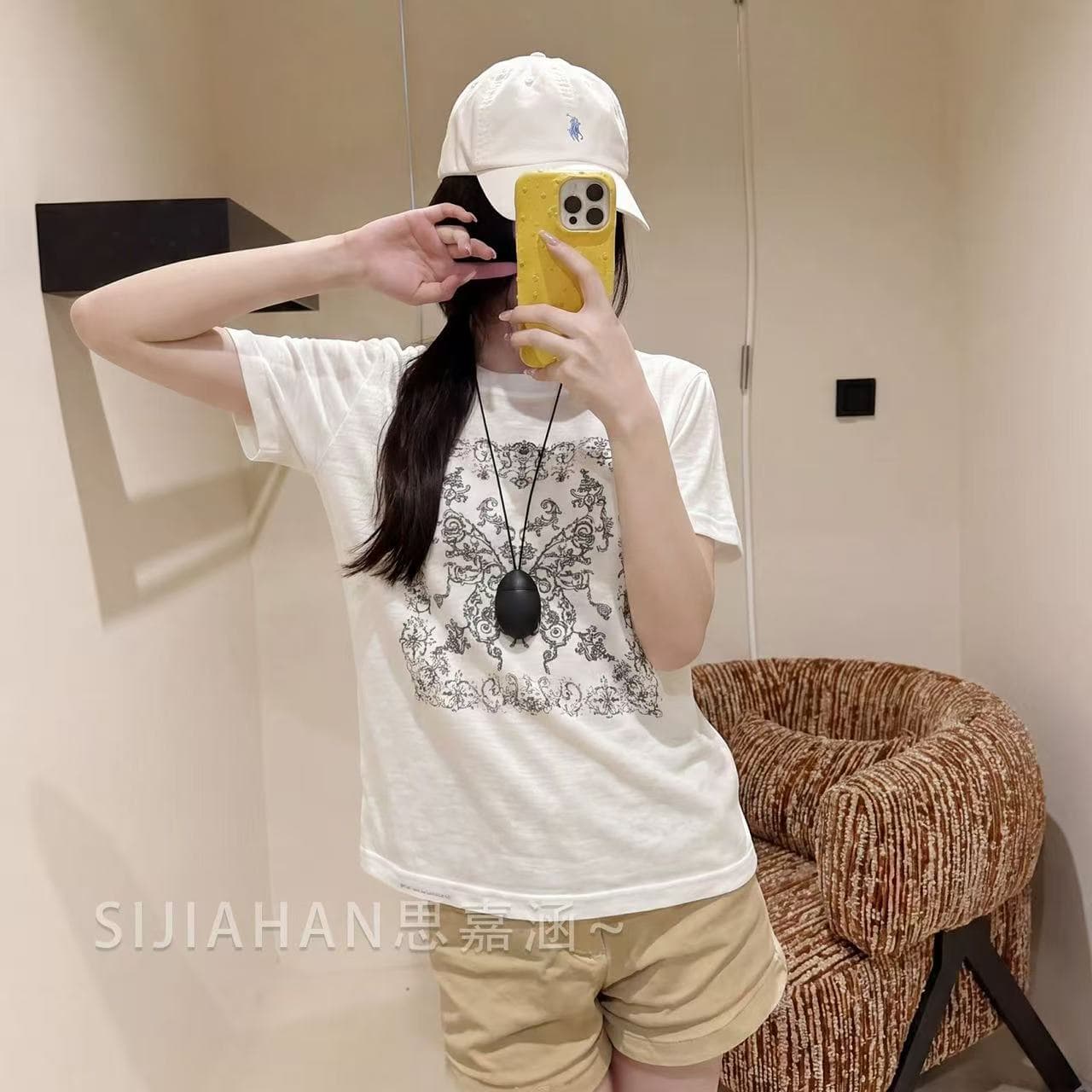 생각하기 지아 한 문예 레트로 배색 자수 반팔 대나무 마디 마 티셔츠 여성 26 봄 여름 새로운 디자인 센스 맨위 상세 이미지 1