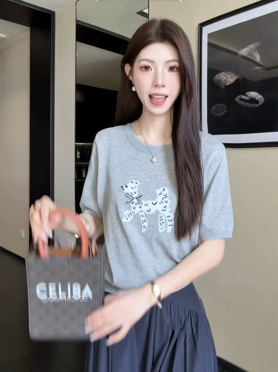 ziyi 강아지 자카드 라운드 넥 연령 감소 반팔 니트 스웨터 여성 여름 다용도 캐주얼 맨위 zz-0202 상세 이미지 2