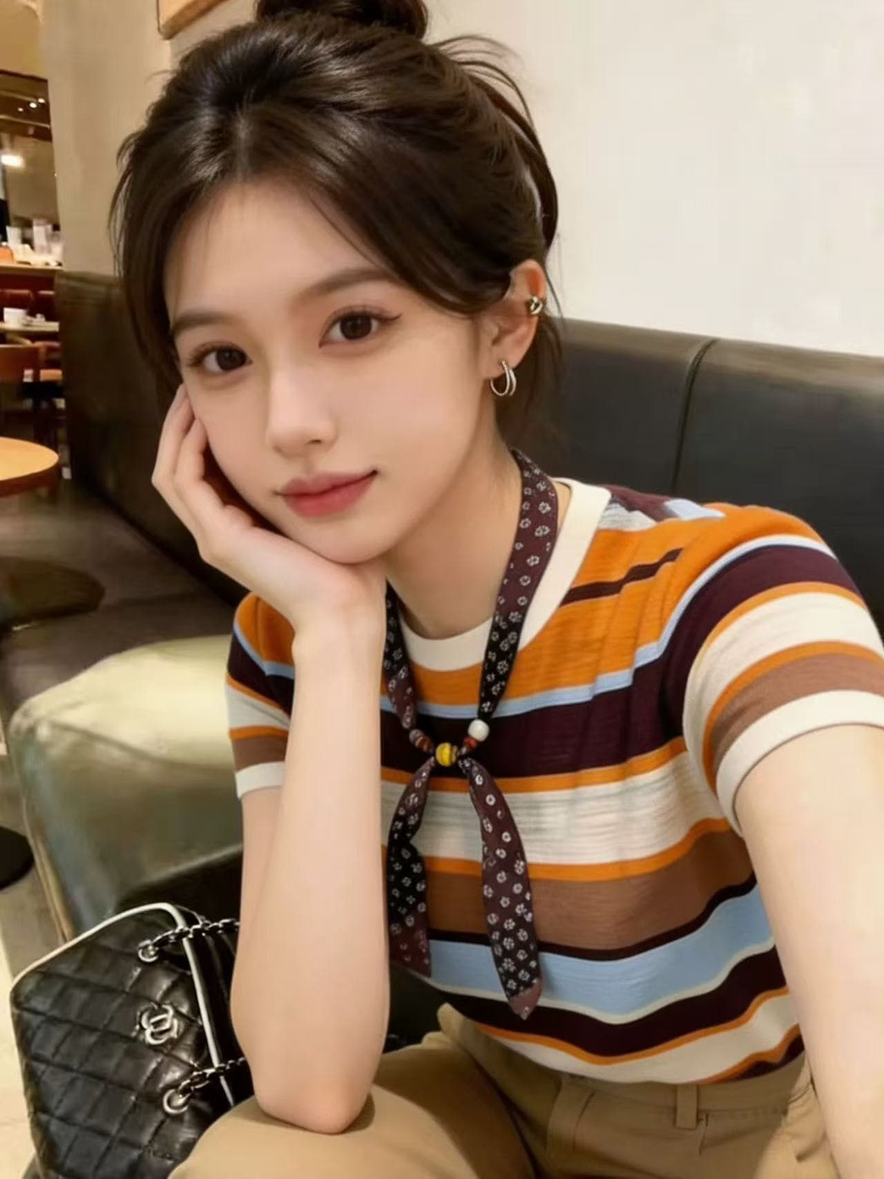 빛 요리 한 바람 스트라이프 배색 패치워크 라운드 넥 반팔 티셔츠 여성 2026 여름 새로운 몸매 가꾸기 슬림해 보이는 작은 대중 맨위 이미지 4
