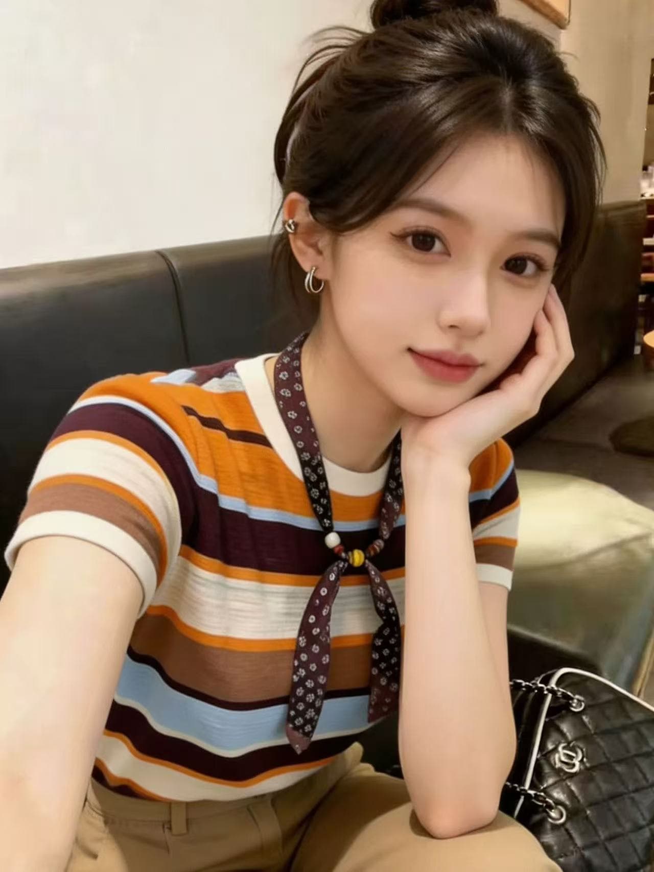 빛 요리 한 바람 스트라이프 배색 패치워크 라운드 넥 반팔 티셔츠 여성 2026 여름 새로운 몸매 가꾸기 슬림해 보이는 작은 대중 맨위 이미지 2