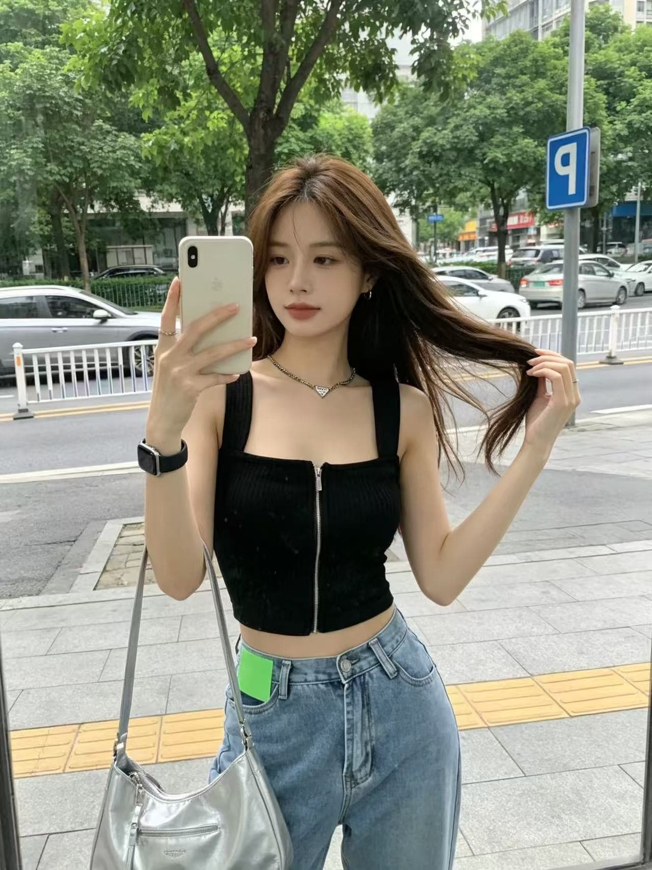 핫걸 슬립 단색 지퍼 조끼 외출용 여름 인사이드 가져 가라. 쇼트 스타일 프랑스식 순수한 욕망 섹시함 포장 가슴 맨위 여성 트렌디