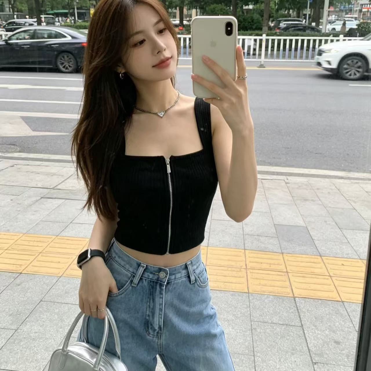 핫걸 슬립 단색 지퍼 조끼 외출용 여름 인사이드 가져 가라. 쇼트 스타일 프랑스식 순수한 욕망 섹시함 포장 가슴 맨위 여성 트렌디 이미지 5