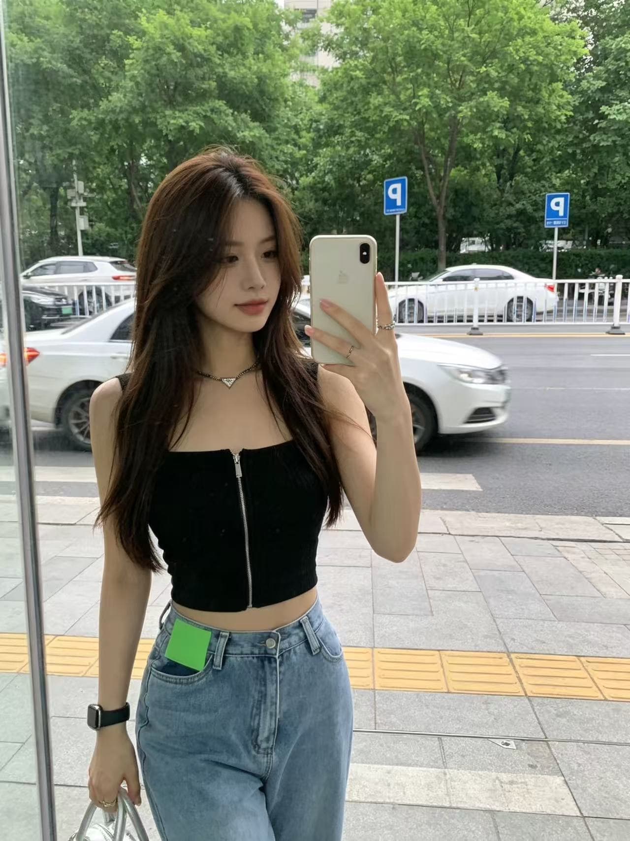 핫걸 슬립 단색 지퍼 조끼 외출용 여름 인사이드 가져 가라. 쇼트 스타일 프랑스식 순수한 욕망 섹시함 포장 가슴 맨위 여성 트렌디 상세 이미지 3