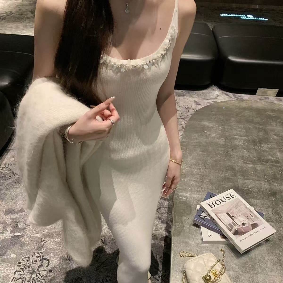yoli 장 宥 이익 가을의 날 왈츠 프랑스식 양모 니트 슬립 여성 드레스 가을 슬림해 보이는 타이트 스커트 이미지 5