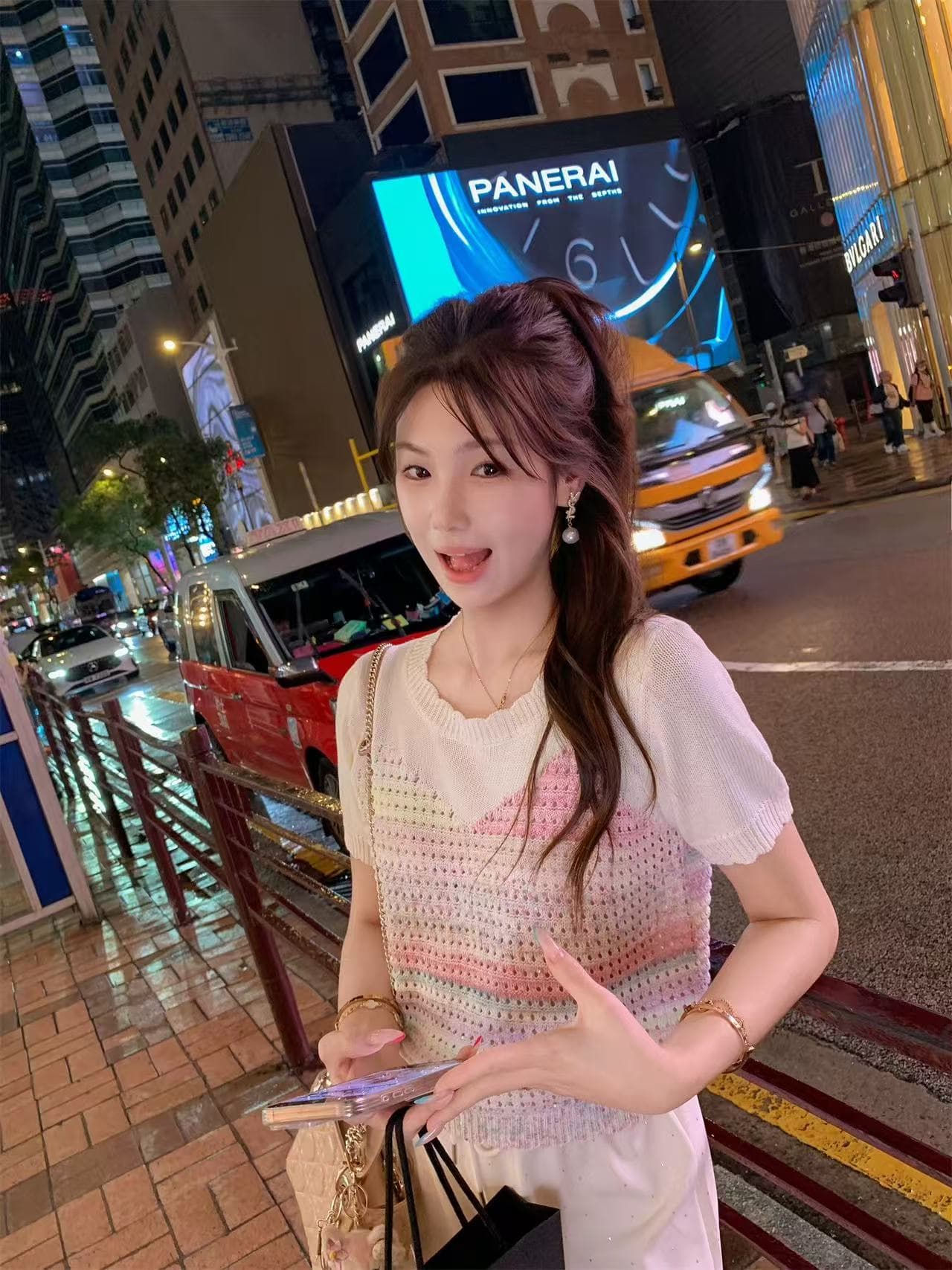 물고기 토끼 ~ 중 토끼 니트 패치워크 반팔 티셔츠 여성 여름 2026 새로운 디자인 센스 품격 연령 감소 맨위 상세 이미지 5