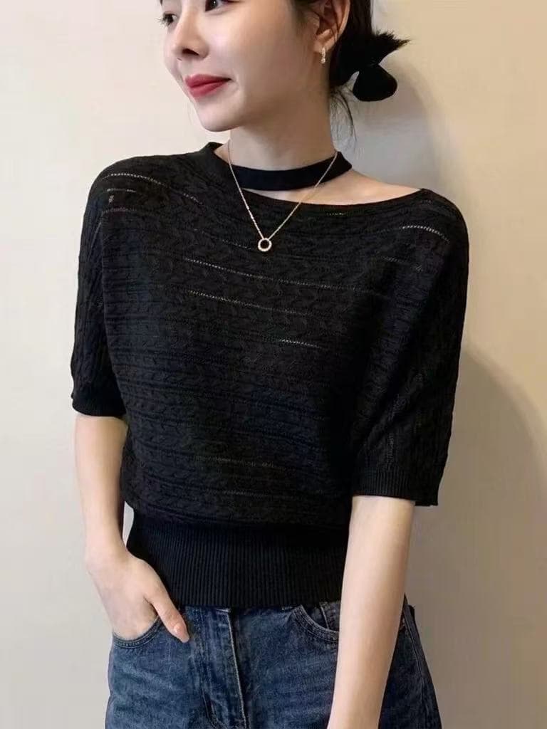 행침 목 비스듬한 어깨 얼음 실크 얇은 스타일 반팔 티셔츠 여성 2026 새로운 여름 빅 사이즈 지방 mm 슬림해 보이는 배트윙 소매 맨위 이미지 3