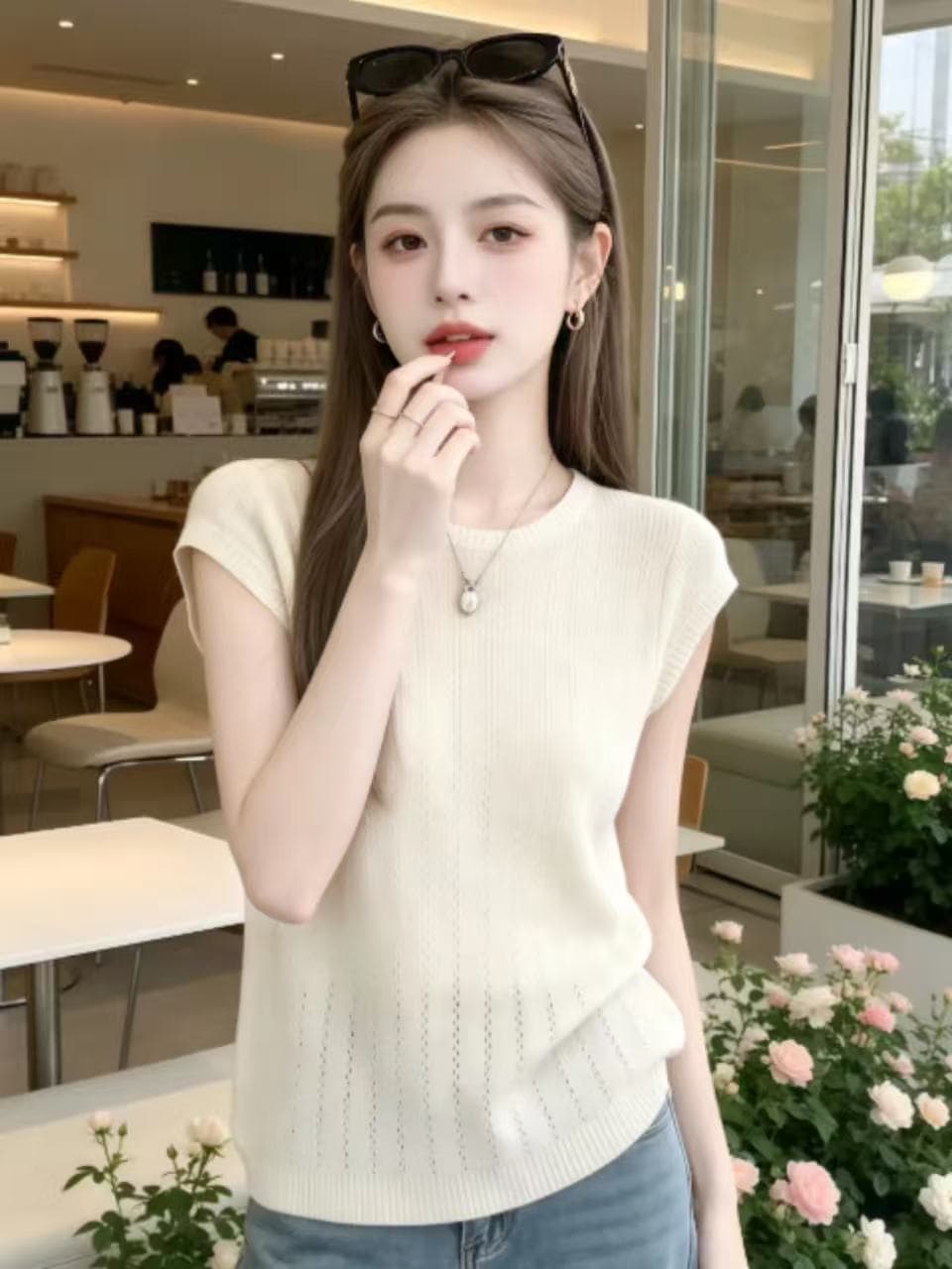 여름 새로운 한 부서 패션 품격 부드러운 슬림해 보이는 다용도 반팔 니트 티셔츠 나가라. 아름다운 맨위 폭발 이미지 2