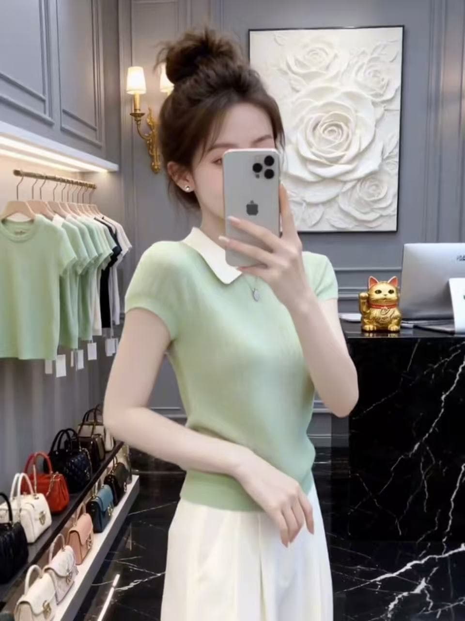 한 부서 연령 감소 Chic 품격 작은 대중 폴로 칼라 반팔 니트 기본 셔츠 2026 년 여름 새로운 티셔츠 여성 의류 이미지 3