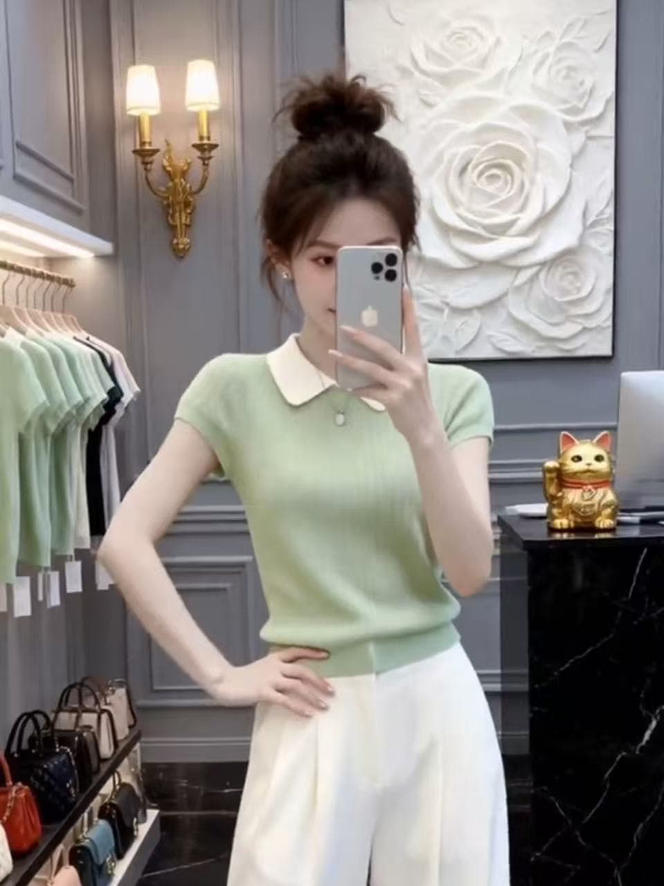 한 부서 연령 감소 Chic 품격 작은 대중 폴로 칼라 반팔 니트 기본 셔츠 2026 년 여름 새로운 티셔츠 여성 의류 상세 이미지 2