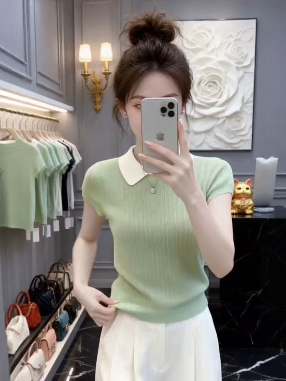 한 부서 연령 감소 Chic 품격 작은 대중 폴로 칼라 반팔 니트 기본 셔츠 2026 년 여름 새로운 티셔츠 여성 의류 상세 이미지 4