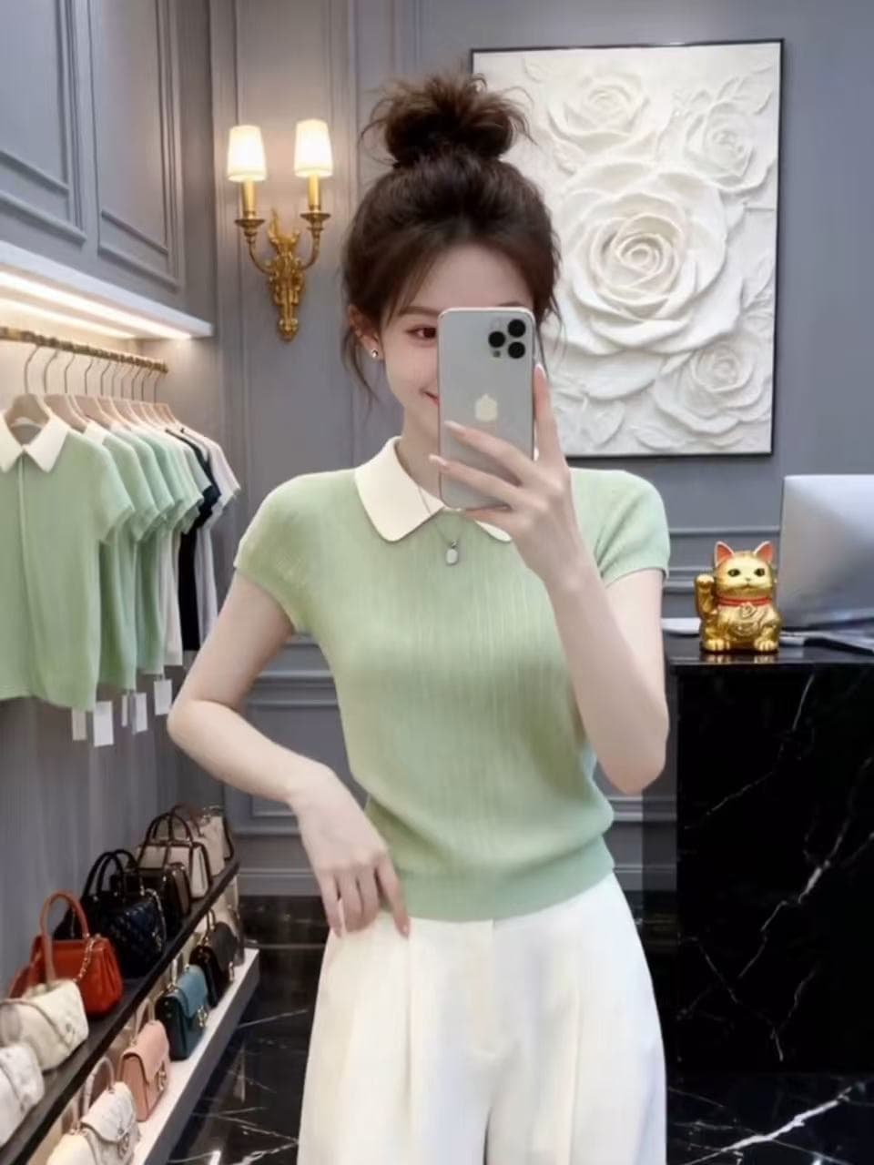 한 부서 연령 감소 Chic 품격 작은 대중 폴로 칼라 반팔 니트 기본 셔츠 2026 년 여름 새로운 티셔츠 여성 의류 상세 이미지 5